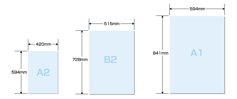 A2サイズ420mm×594mm B2サイズ 515mm×728mm A1サイズ 594mm×841mm